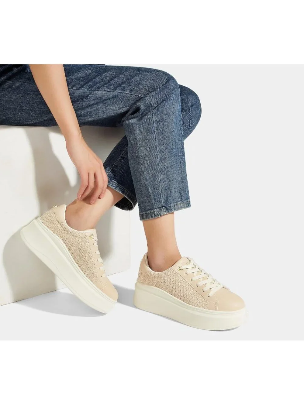 🆕Women's Khaki Platform Fashion Sneakers Classic Low Top Thick Sole Casual